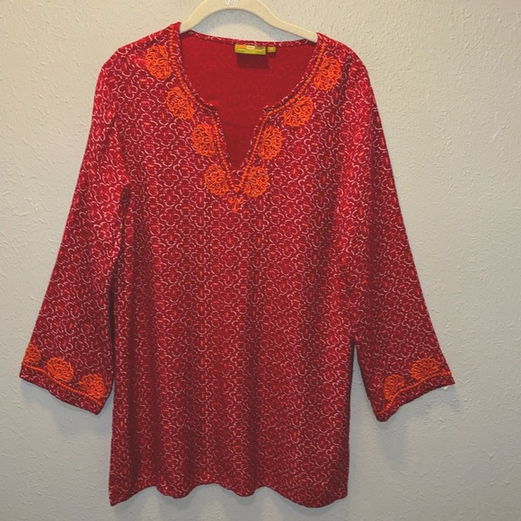 Rock Flower Paper Boho Tunic Top Embroidered Design Women’s Sz Medium - Picture 2 of 8